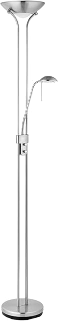 National Lighting Mother and Child Uplighter Floor Lamp with Reading Light - Satin Chrome Finish Floor Lamps for Living Room R7s/G9 Bulbs (Not Included)
