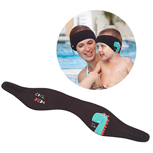 MoKo Diadema de Natación Multifuncional, [Talla S]Diadema Impermeable con Protección para los Oídos, Banda para el Cabello de Natación Elegante con Patrón Animal Lindo para Niños de 1 a 2 Años – Negro