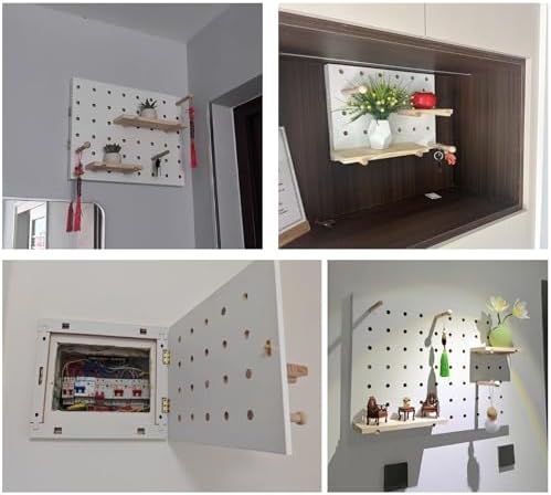Modern Yellow Wood Fuse Box Cover with Shelves – Stylish Electrical Meter Box Panel for Living Room Decor (40x30cm) – Decorative Breaker Box Wall Covering