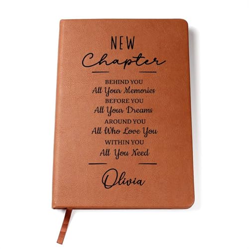 Hilis Personalized New Chapter Journal, Coworker Gifts for Women or Men, A5 Vegan Leather Lined Notebook, New Beginnings Gift for Social Worker Boss Retirement Divorce D01