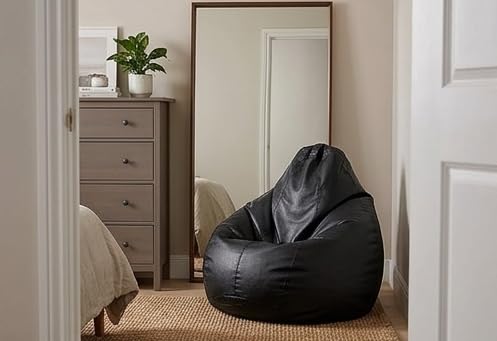Image of G B Traders Leatherette Bean Bag Without Beans| Comfortable Sofa Chair for Living Room, Bedroom & Office | Durable Double Stitch Bean Bag Seat only Cover Color Black Size XXL