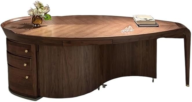 Vanity Desk Office Desks 222x95x75cm Chinese Style Black Walnut Desk, Modern Home Office Computer Work Furniture, Suitable for Boss, Study