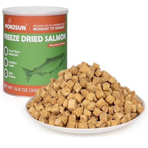MON2SUN Freeze Dried Salmon Cat and Dog Treats Single Ingredient Natural and Healthy Dog Snacks High Protein Training Treats & Food Topper 10.6oz