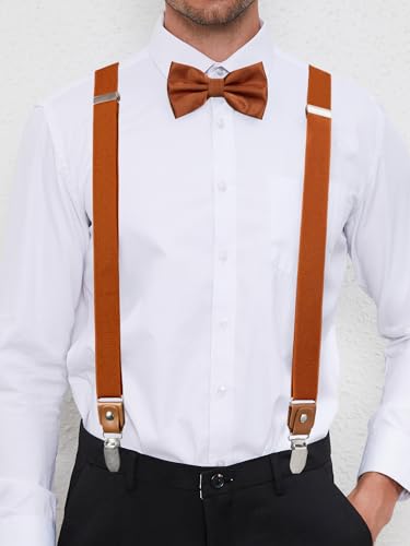 Image of habibee Suspenders and Bow Tie Set for Men, Adjustable Elastic Braces with Y-Back, Diverse Colors, Strong Clips