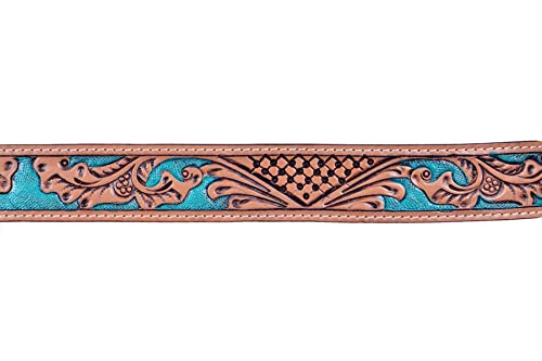 Western Leather Belt Tooled Belt with Removable Buckle Turquoise 30HQ0013