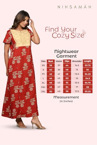 Image of NIHSAMAH Cotton Nighty for Women - Printed Stylish Night Gown, Comfortable Sleepwear Long Nightwear, Maxi