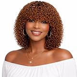 OnePart Perruque de cheveux humains courts bouclés avec frange T4/30 pour femmes noires