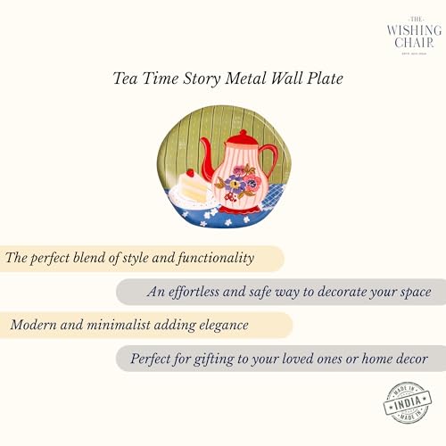 Image of The Wishing Chair Tea Time Story Metal Wall Plate - M | Decorative Handcrafted Wall Art with Floral Teapot & Cake Design | Cozy Tea Time Home Decor Accent for Kitchen, Living Room & Dining Area