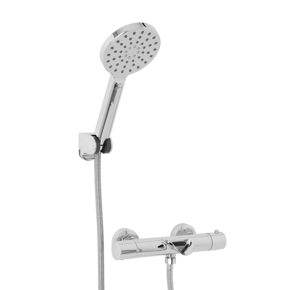Milano Arlo Round Thermostatic Bar Mixer Valve Multifunction Hand Shower Bath Spout - Chrome