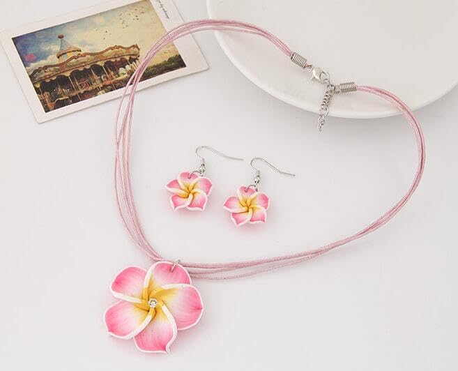 Hawaiian Plumeria Rubra Earrings Necklace Set Bohemia Tropical Flower Dangle Earrings Luau Beach Party Accessories for Women Jewelry 6 sets image 4 of 7 B0CTZMR54P