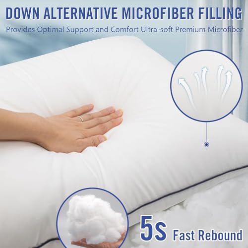 Image of Vorouhals Hotel Collection Bed Pillows for Sleeping 4 Pack Queen Size Cooling Pillows Set of 4 for Back, Stomach or Side Sleepers, Super Soft Down Alternative Microfiber Filled Pillows