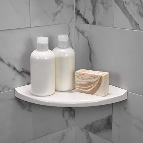 Questech Décor 8 Inch Corner Shower Shelf Bathroom Caddy, Lugged For New Construction, Corner Shower Shelf For Tiled Shower Walls, Corner Bathroom Shelf, 8 Inch Metro Lugged, White Polished #TOP3