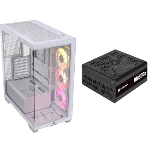 Image of CORSAIR iCUE Link 3500X RGB Mid-Tower ATX PC Case + CORSAIR RM850x Fully Modular ATX Power Supply - White