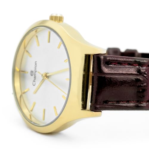 Relógio Feminino Champion Social Pequeno Aço Inoxidável Dourado Pulseira em Couro Marrom Analógico R