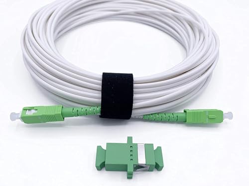 Elfcam® - Cable de Fibra Óptica SC/APC a SC/APC Monomodale Simplex, Entrega con Adaptador para Extensión de Fibra Óptica, Compatible con FTTH Fibra, Blanco (3M)