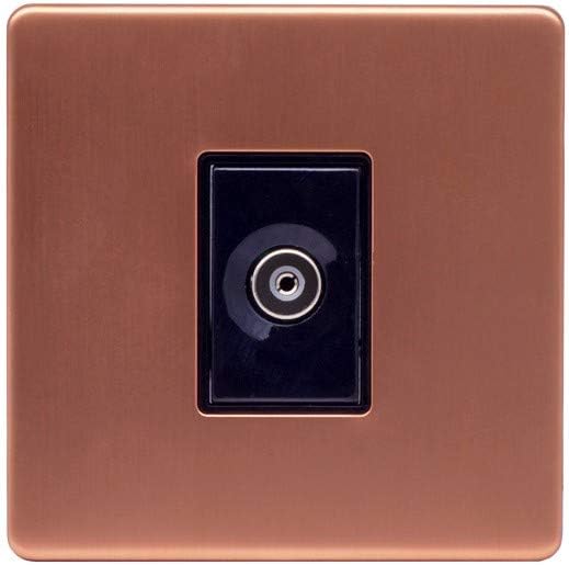 Lieber Brushed Copper 1 Gang TV Socket - Black Insert Screwless