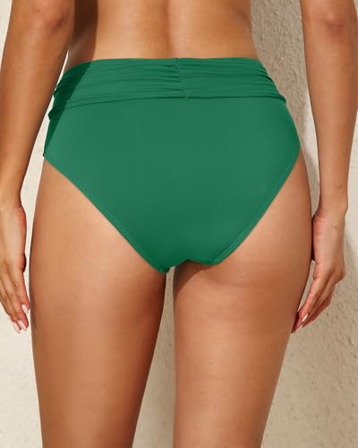 Image of Tempt Me Women Mid Rise Bikini Bottoms Full Coverage Swimsuit Ruched Scrunch Swim Bottom