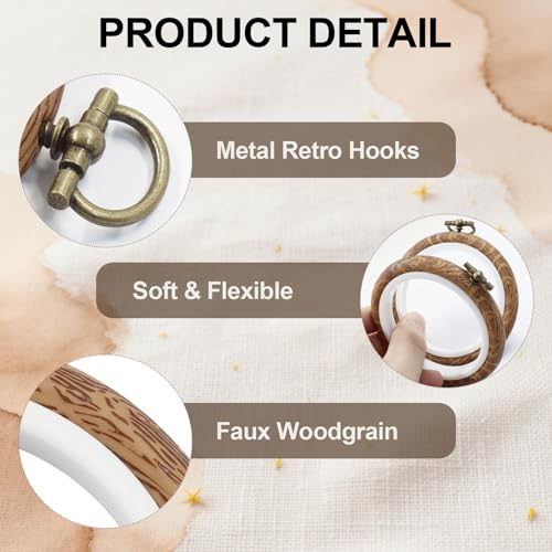 Image of Marvexi 5Pcs Oval Embroidery Hoops 6.3 inchx9 inch, Vintage Cute Faux Wood | Decorative Cross Stitch Hoops, For Christmas Ornaments, Art Craft Sewing
