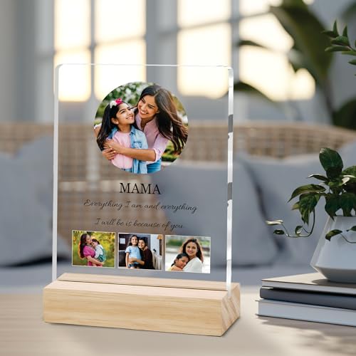 Image of Giftplease Customized Photo Frame With Wooden Stand | Personalised Printed Photo & Text Frame | Gift For Mom | Birthday | Mother's Day | (Transparent, 6x8 Inches, Tabletop) m 14