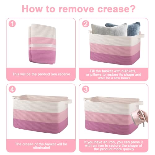 Image of OIAHOMY Extra Large Blanket Basket, 95L Cotton Rope Woven Laundry Basket, Toy Bin for Baby Room, Container for Blanket Storage in Living Room, 24''x17''x14'', Gradient Pink