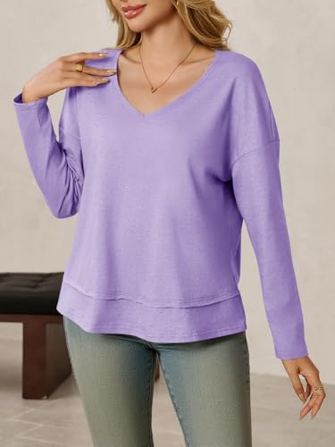 Image of Cicy Bell Womens Long Sleeve T Shirts V Neck Casual Flowy Tops Fall Fashion Loose Fit Basic Tees