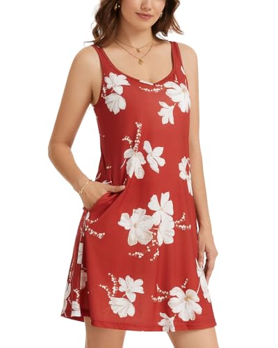 Image of ANYFITTING Built in Bra Summer Dresses for Women 2025 Casual Short Dress with Pockets Mini Floral Sundresses