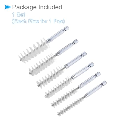 Image of Bore Brushes Set, 8mm 10mm 12mm 15mm 17mm 19mm Dia, Nylon Twisted Cleaning Wire Brushes with 1 /4 Inch Hex Shank - (Applications: for Power Drill), 6-Pieces