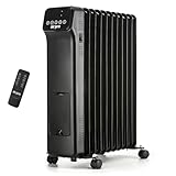 Air Pro Oil Filled Radiator 2500W with Thermostat, 9 Hour Timer, Remote Control – 11 Fin Portable Electric Heater Overheat & Tip-Over Protection Quiet for Home, Office and Any Room Radiator on Wheels