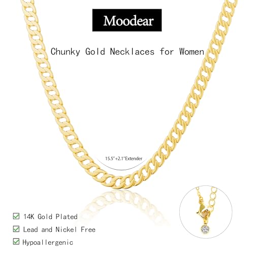 Moodear Gold Necklace For Women 14K Chunky Gold Chain Necklace Cuban Link Chain Choker Necklace For Women Trendy Fashion Jewelry thumb #4