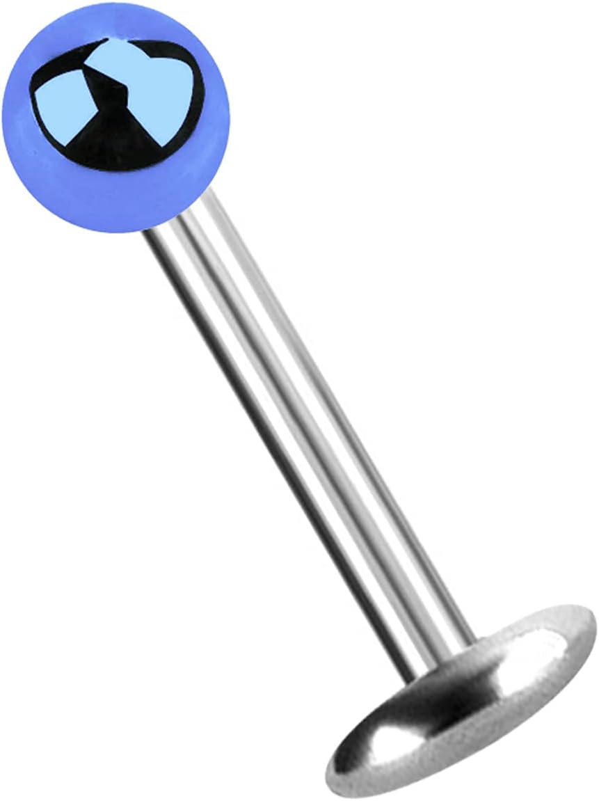 Modern Nature Piercingschmuck Titan Lip Plug 5 Plate in 1,6 x 18 + Ball Light Blue Anodized