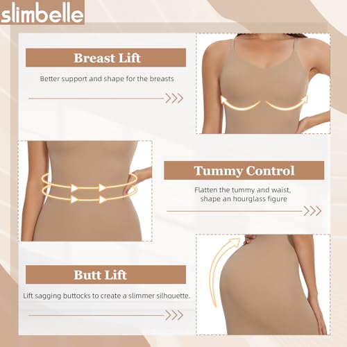 SLIMBELLE Miederkleid für Damen Nahtlose Unterröcke Shapewear Kleid Sexy Bauch Weg Figurformende Unterkleid Damen mit Trägern Shaping Full Slips (Beige,M)