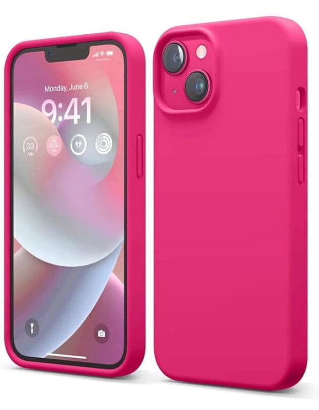 Image of Premium Liquid Silicone Case for iPhone 13 - Slim Full Body Protective Back Cover with Soft Microfiber Lining, Anti-Slip Grip Scratch Resistant Phone Case (Hot Pink)