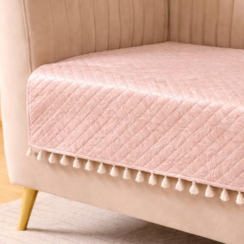 Image of HOMEMONDE 2 Seater Quilted Velvet Printed Sofa Cover with Tassels |Soft, Durable & Premium Fabric with Tassels | Sofa Cover Mats for Living Room, Bedroom & Office (76 X 122 CM, Opaline Drift)