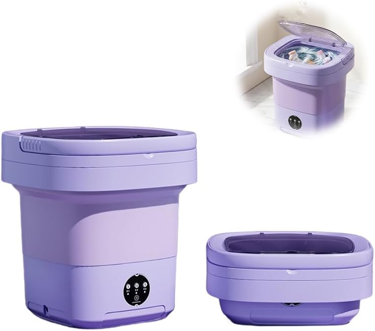 Sakerplus Portable Washing Machine,9L Foldable Mini Washer, Top Load Compact Washer with One-Button Control and Drain System,Small Washing Machine for Socks,Underwear,Apartments,Dorms,Travel (purple)