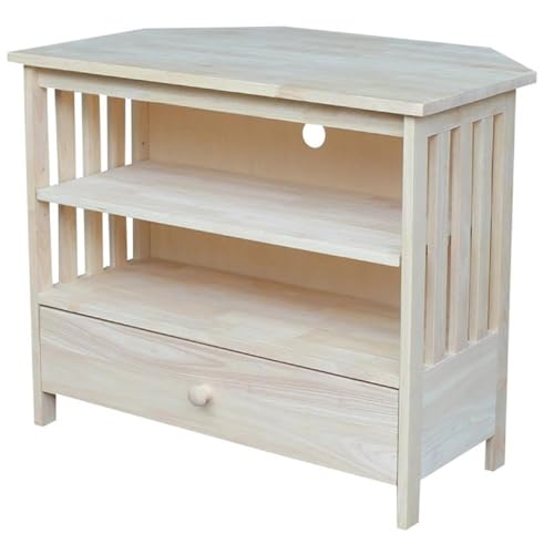 IC International Concepts, Mission Corner Enteinment / TV Stand, Solid Real Wood, Sturdy Parawood,35 X 24 X 29, Minimum Assembly, DIY, Paint or Stain in Any Color, Unfinished