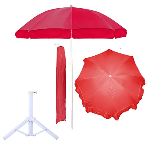 Image of OUTO 7ft /42in Garden Outdoor Umbrella with Stand Foldable Big Size Heavy Duty Waterproof Rain & UV Sun Protection Patio for Balcony Shedding Cantilever & Lawn (7 Feet /42 Inch Rib Arm, Red)