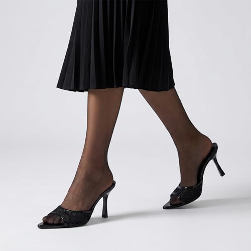 Image of Riekhany High Heel Mules for Women Slip On Open Pointed Toe Classy Patent Leather Stiletto Pumps Formal Slingback Mule Sandals Dress Walking Shoes
