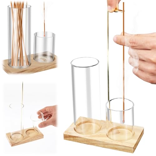 2 in 1 Incense Holder for Stick Double Cup Detachable Glass Incense Holder with Ash Catcher for Temple Tea Room Studies Bedroom(Burlywood)