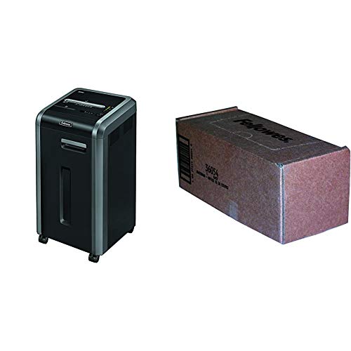 Fellowes 3825001 Powershred 225Ci 100% Jam Proof 22-Sheet Cross-Cut Commercial Grade Paper Shredder,Black & Powershred Shredder Bags for 125/225/2250 Series Shredders, 50 Bags & Ties (36054)