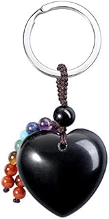 CrystalTears Black Obsidian Crystal Stone Keychain Natural Chakra Healing Quartz Crystal Gemstone Heart Pendant Car Keyring Bag Charms for Women Girls Bag Decor Christmas Gift