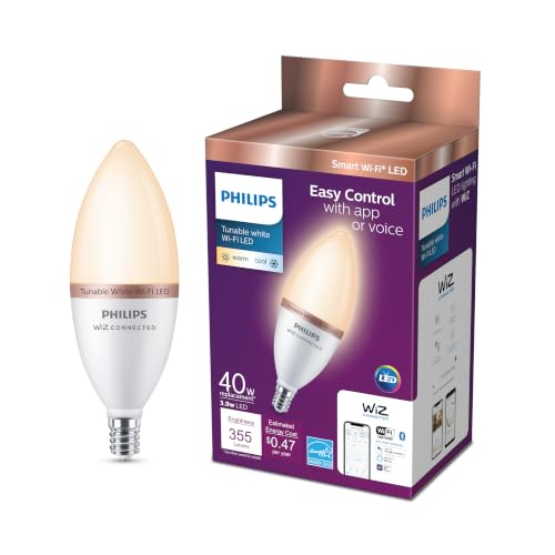 Image of PHILIPS Smart 40-Watt Equivalent B12 LED Smart Wi-Fi Tuneable White Light Bulb Powered by WiZ with Bluetooth (1-Pack)