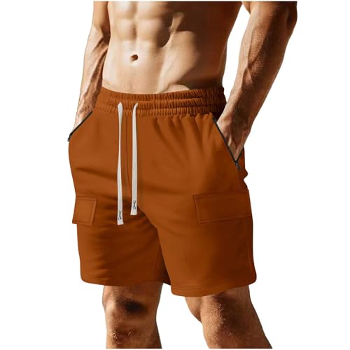 Image of Mens Casual Cargo Shorts Outdoor Elastic Waist Drawstring Sweat Shorts Breathable Gym Workout Jogger Shorts Summer