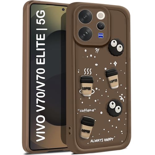 TRUEUPGRADE Coffee Case for Vivo V70 / V70 Elite 5G | Cute 3D Cartoon Ball Design | Soft Silicone Back Cover for Vivo V70 / V70 Elite 5G | Full Body & Camera Protection | Brown