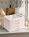 Vlando 4 Layer Jewelry Box for Women, Glass Lid Jewelry Organizer with 4 Drawers for Necklaces Rings Earrings Bracelets - Light Pink