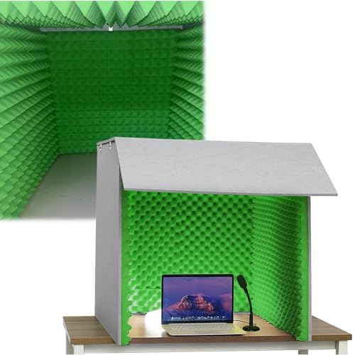 簡易防音室・1人用 マイク 防音 卓上吸音ボックス 防音ブース、多機能レコーディングルームとサウンド防音個室、防音シート 防音壁 防音 吸音材 卓上 パーテーション 吸音パネル、騒音を効果的にろ過する 快適な作業環境は(Color:緑)