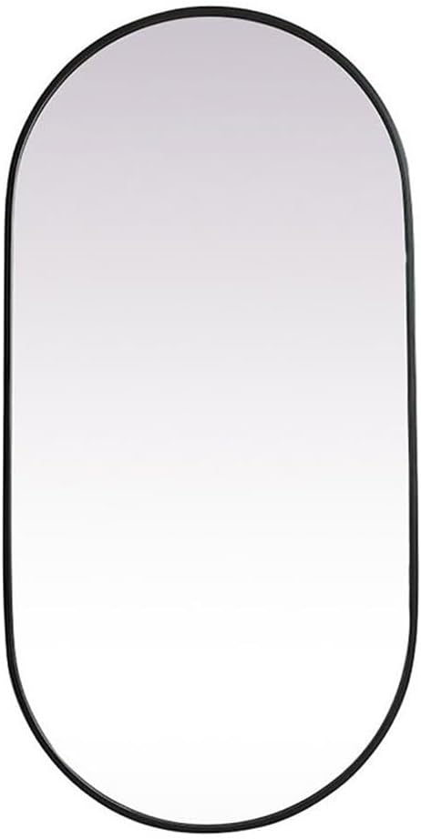 Pemberly Row 24x48 Oval Modern Metal Wall-Mounted Mirror, Black Finish, Pill-Shaped Silhouette, Flat Glass, MDF Backing, Vertical/Horizontal Mount, Living Room Entryway Bathroom Decor