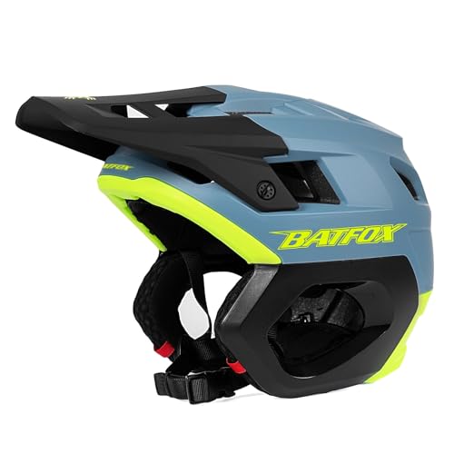 BATFOX Mountain Bike Helmet for Men Women Adults MTB Cycling Bicycle Helmet for Adjustable and with Visor (Blue, S(52-54CM))