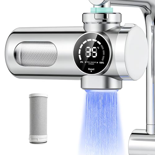 Filtro de agua para grifo con indicador LED, filtro de agua para grifo, filtro de agua potable elimina cloro, metales pesados y cal, esterilización UV, filtro de agua del grifo (con filtro) para