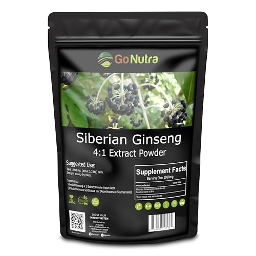 Go Nutra Siberian Ginseng - Eleuthero Root Powder | 4:1 Extract 4X Times Stronger | Supports Energy & Stamina | Natural & Adaptogenic | Eleutherococcus Senticosus | Non-GMO | 4 Ounce