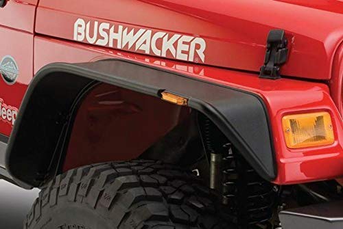 Bushwacker Jeep Flat Style Front Fender Flares | 2-Piece Set, Black, Textured Finish | 10055-07 | Fits 1997-2006 Jeep Wrangler TJ
